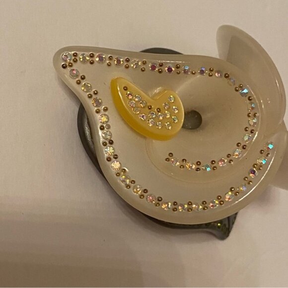 VINTAGE BROOCH PIN 2 WHITE CALLA LILY GREEN LEAF RHINESTONE BEAD ACCENT MCM - Picture 5 of 13